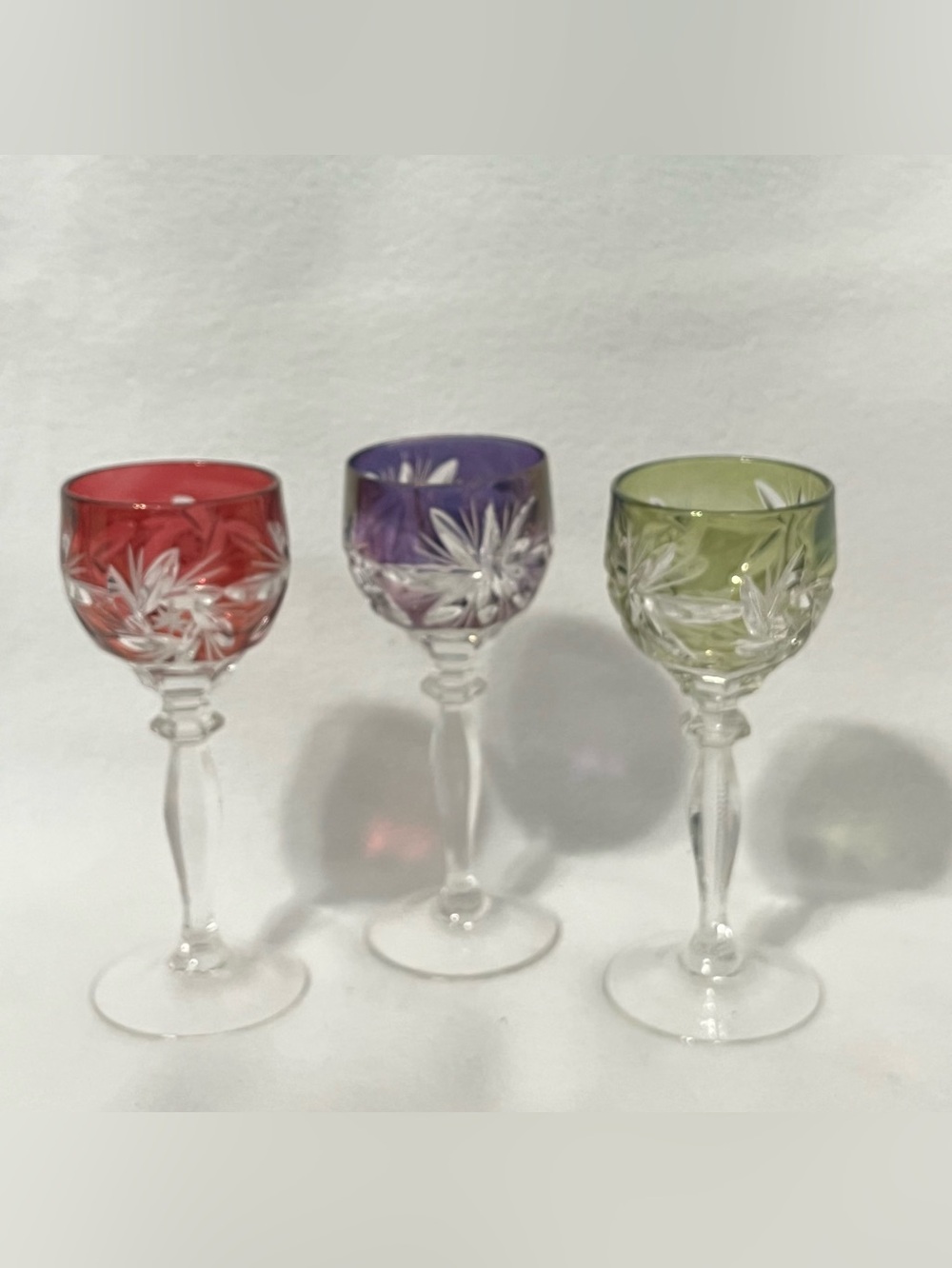 Bohemian Cut to Clear Vintage Crystal Cordial Glasses